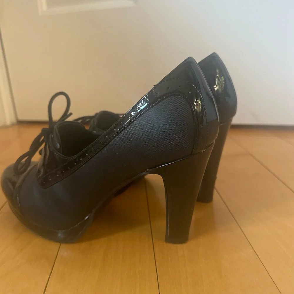 Madden Girl Black Patent & Fabric Lace-Up Heels
